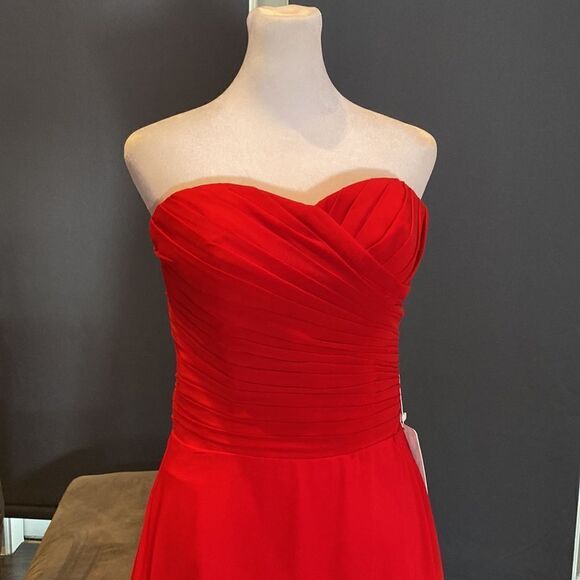Women’s Full Length Red Chiffon Prom Party Dress Sweetheart Neckline Size 6 NWT - Picture 2 of 11